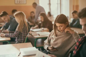 estudantes com celulares